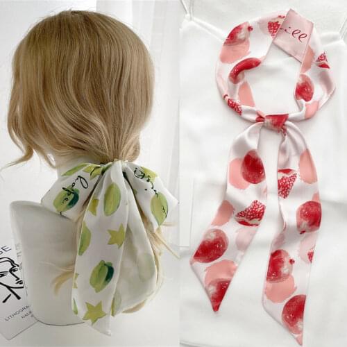 Silk Stripe Women Hair Ponytail Ribbon Print Skinny Scarf Korea Fashion Neck Tie Headband Bag Bandana Foualrd Suit Full Reason