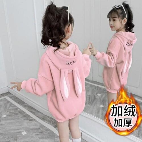 Boys' Girls' Hoodies Sweatshirts Babys Kids Outwear 2021 In Stock Plus Velvet Thicken Winter Autumn Top Cotton Childrens Cloth