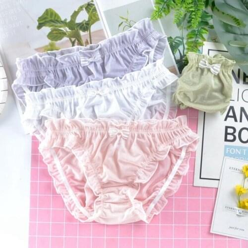 Women Japanese Style Cute Shiny Macaron Bow Mesh Panties Sexy Hollow Transparent Underwear Low Waist High Elasticity Breifs