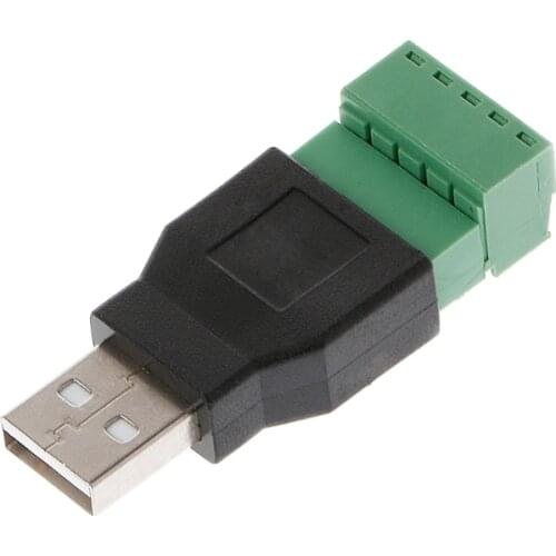 USB 2.0 Type A Male/Female to 5P Screw w/ Shield Terminal Plug Adapter Connector