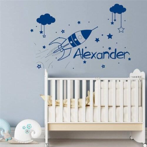 Name Wall sticker for kids rooms decoration Rocket Decal Space Nursery decor Baby Boy Room Vinyl Wall Art decal home decor HY247