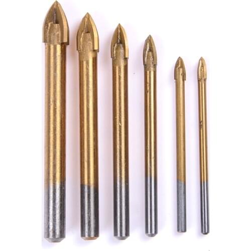 High Quality 6 Sizes Titanium Coated Drill Bits Alloy Carbide Point With 4 Cutting Edges Tile & Glass Drill Bit Power Tool 1PCS