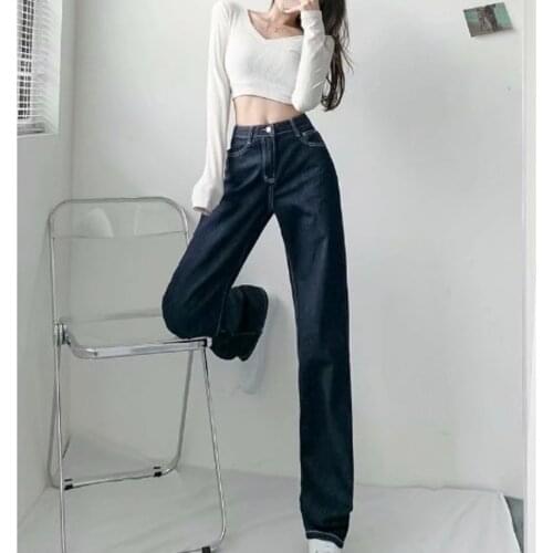 Feynzo Women Pant Woman Jeans High Waist Denim Pants Wide Leg Denim Clothing Blue Jeans Vintage Quality Fashion Straight Pants