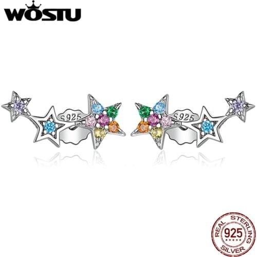 WOSTU Hot Sale 100% Real 925 Sterling Silver Earrings For Women Mysterious Universe Star Stud Earrings Making Jewelry FIE701