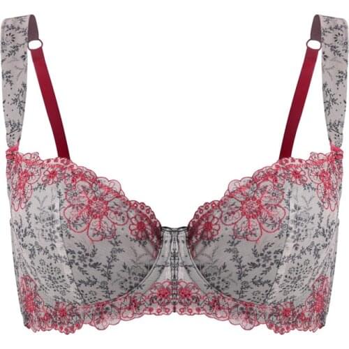 Plus Size Women Bra Full Coverage Minimizer Lace Floral Embrodiery White Bras Non Padded Underwire 70B 70C 70D 75B 75C