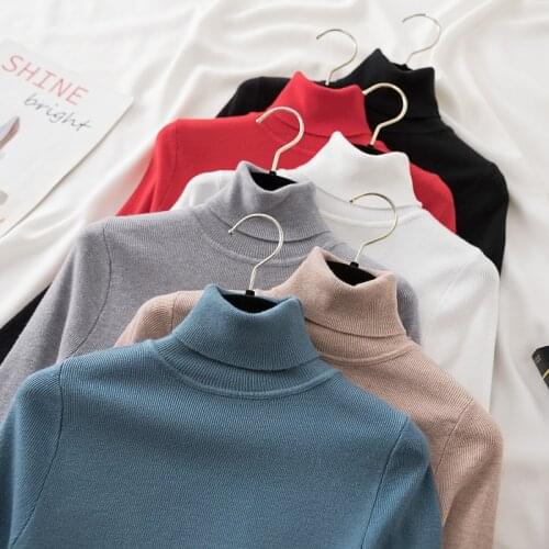 2021 Autumn Turtleneck Women Sweaters Pullove Slim Basic Solid Long Sleeve Knitted Casual Korean Fashion Pulloves Jumper Mujer
