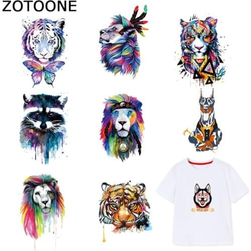 ZOTOONE Tiger Dog Lion Fox Patches Iron on Transfers for Clothes T-shirt Heat Transfer Animal Sticker DIY Accessory Appliques F1