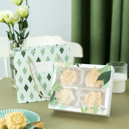 1set Transparent Mooncake Box Mung Bean Cake Packaging Box With Tote Bag Candy Wedding Favor Gift Bag Party Decor Paper Gift Box