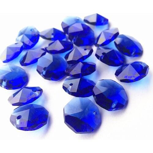 100pcs/lot Blue Color 14MM Glass Crystal Chandelier Octagon Beads in One Hole Lighting Accessories DIY Curtain Beads Supplies