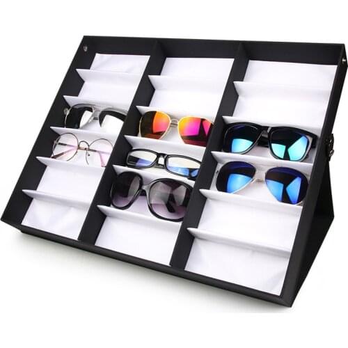 18 Grid Hard Large Sunglasses Display Cases Holder Multiple Black Eyeglasses Luxury Folding Storage Glasses Jewelry Case