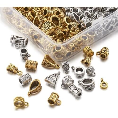 200pcs/Set Tibetan Alloy Hanger Links Golden/Silver Color Bail Beads Connector for Earrings Bracelet Jewelry Making DIY Findings