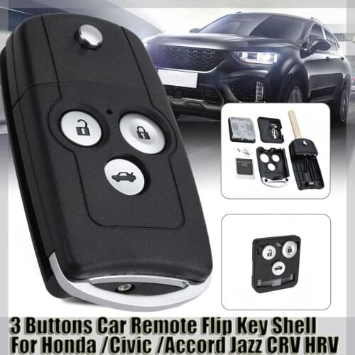 3 Button Car Remote Flip Key Fob Case Shell Chip Folding Key Control With Conductive Sheet For Honda /Civic /Accord Jazz CRV HRV