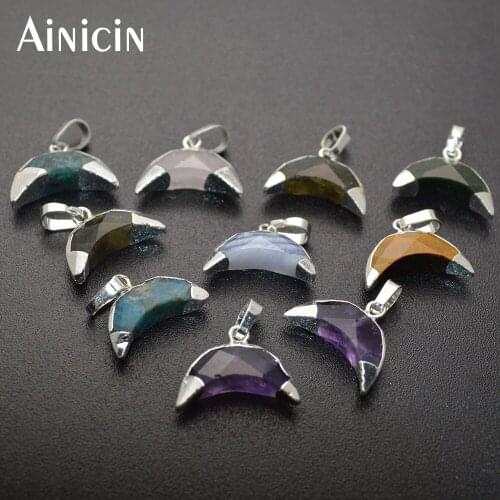 5pcs Gold Silver Plating New Moon Crescent Pendants For Necklace Earring Making Findings Natural Semi-precious Stone Pendent