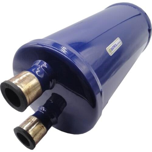 4.7L accumulator with 1-1/8" solder connection is installed in LBP refrigeration system where a sudden surge of liquid down