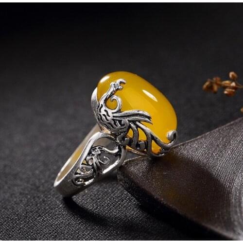 Anel Feminino Special Offer 2018 New S990 Coin Retro Phoenix Mosaic Pomegranate Corundum Lady High-end Open Ring Wholesale