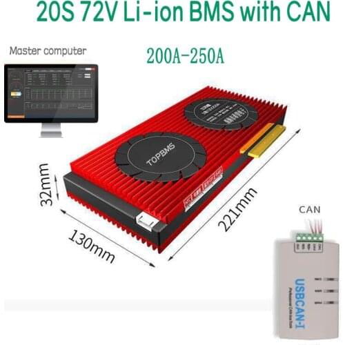 20S 72V Li-ion BMS 200A250A with Bluetooth phone APP RS485 CANbus NTC UART GPS for Li-ion Batteries 3.7V connected in 20 series