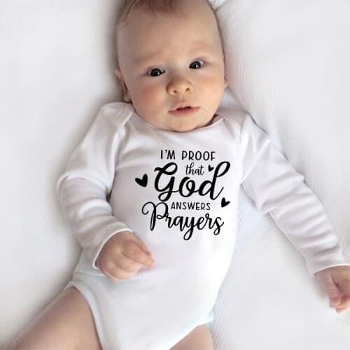 I'm Proof God Answers Prayers Funny Baby Bodysuits Boys Girls Unisex Autumn Long Sleeve Bodysuit Winter Ropa Onesie