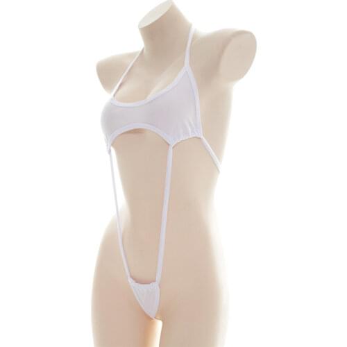 One piece swimsuit women swimwear monokini sexy micro bikini Solid color Halter Lace High fork Small triangle Japanese student