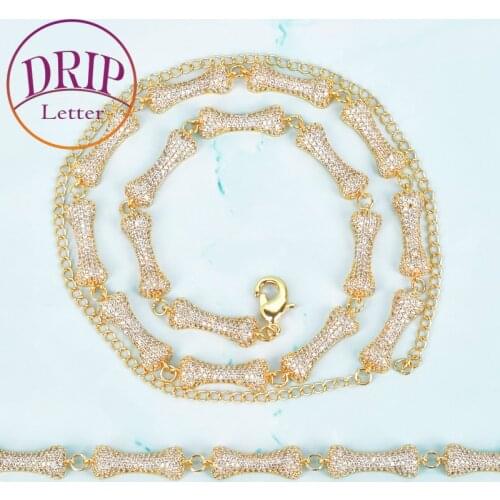 5mm Dog Bone Solid Necklace With Bracelet For Mens Hip Hop Gold Color Chain Set Jewelry