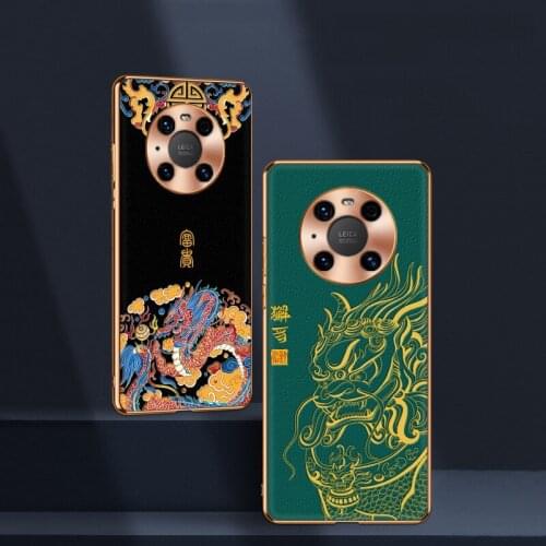 Funda Case for Huawei Mate 40 Pro Plus Mate 30 Mate 20 Pro 3D Dragon Fish Embossed PU Leather Patterned Phone Case Cover Capa