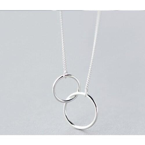 Double Circle Interlock Clavicle Short Necklace 925 Sterling Silver Necklace For Women collares erkek kolye