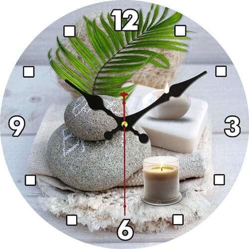 Hipster Zen Stone and Candle Silent Wooden Wall Clock Non Ticking Oil Painting Home Office School Decorative Clock Art