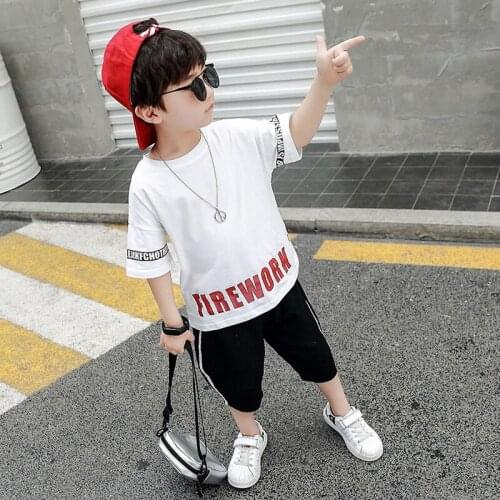Brand Kids Clothing Boy Suit Summer Boy Alphabet Short Sleeve + Shorts Boy Hip Hop Suit Cotton Sports Two-piece Baby Boy Sets
