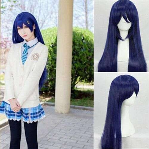 IHYAMS Love Live Sonoda Umi Long Cosplay Wigs Blue 80cm Long Straight Heat Resistant Synthetic Hair Perucas Cosplay Wig+Wig Cap