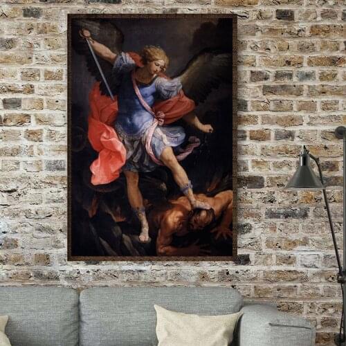 Guido Reni Artist Canvas Painting The Archangel Michael Defeating Satan Wall Art Decoration Painting for Living Room