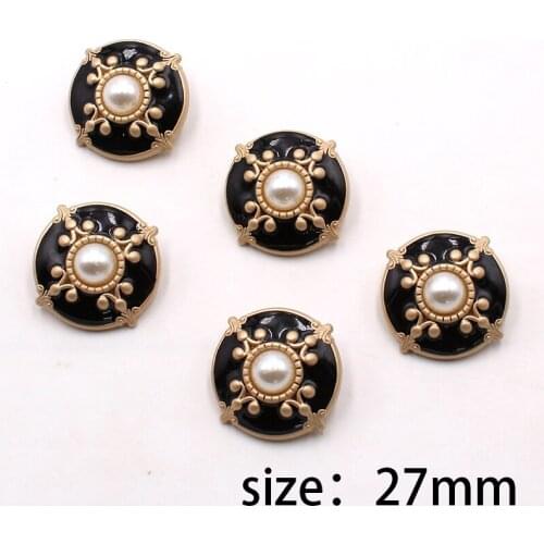 Alloy round classic hand-sewn buttons 5pcs/bag 27mm metal pearl clothing coat creative decoration buckle DIY jewelry accessories