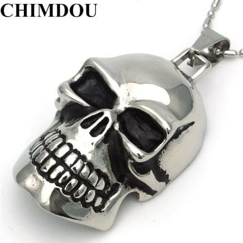 CHIMDOU 316L Stainless Steel Pendant Necklace Men Big Skull Head Jewelry 2017, P1669