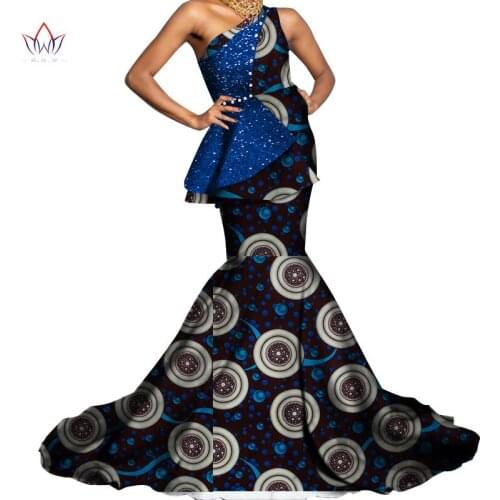 Summer Africa Dress For Women Mermaid Floor -length Dresses Formal Ankara Fashion Dress African Cotton Print Wax Gown WY5338