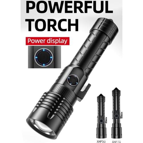 Powerful flashlight USB Rechargeable Multifunction High power led flashlights Camping Ultra Bright Torch With Safety Hammer