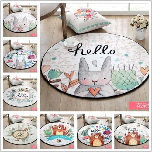 Cartoon Bear Round Carpet Hand Drawn animals Bee Bedroom Area Rug Non-Slip Floor Mats Kids Living Room Crawling Play Mat circle