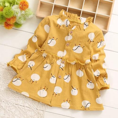 Girls Dress 2021 Spring Cartoon Printed Long Sleeve Ruffle Dresses for Girl Clothing Kids Baby Princess Dresses Children Clothes
