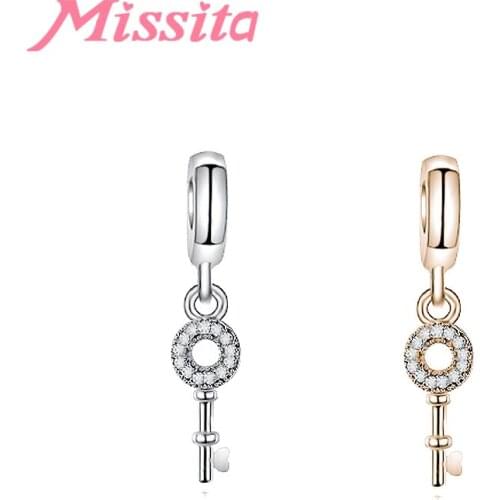 MISSITA Romantic Clear AAA Zircon Love Key Charms fit Brand Bracelets Necklaces for Jewelry making Ladies Jewelry Accessories