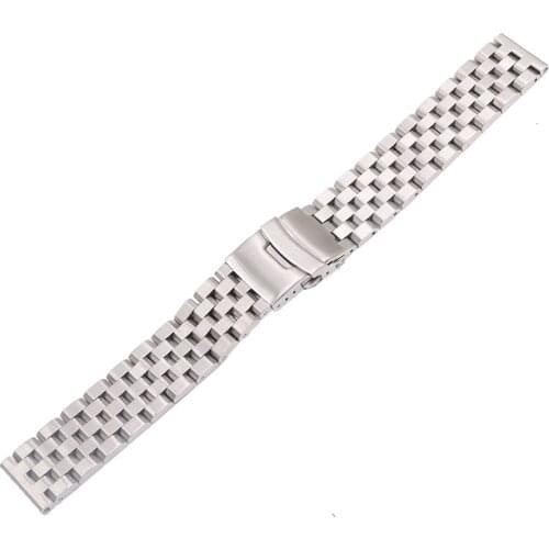 CARLYWET 22mm Silver Solid Links Replacement Watch Band Strap Bracelet Double Push Clasp For Seiko