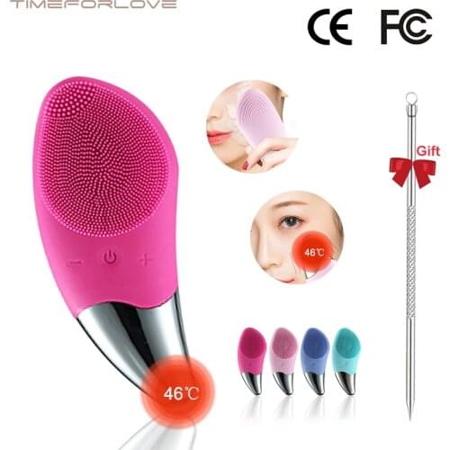 Silicone Face Cleansing Brush Mini Ultrasonic Electric Facial Cleaning Brush Face Cleaner Massager Heating IPX7 Waterproof Skin