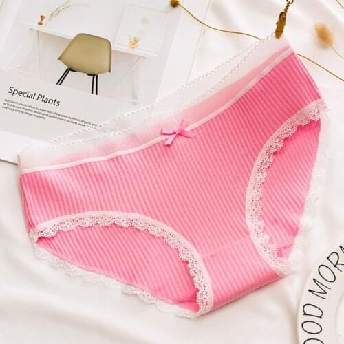 Sweet Cotton Bow Briefs Simple Ladies Lace Briefs Girls Japanese Style Plus Size Underpants