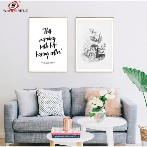 Nordic Flowers Bouquet Quote Wall Art Canvas Painting Black And White Posters and Prints Picture Modern Livingroom Simple Decor