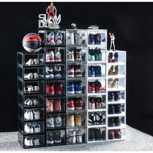 Foldable Plastic Shoe Storage Boxes Magnetic Cover Sneaker Football Boots Shoebox Flap High Tops AJ Shoes Container Display Case