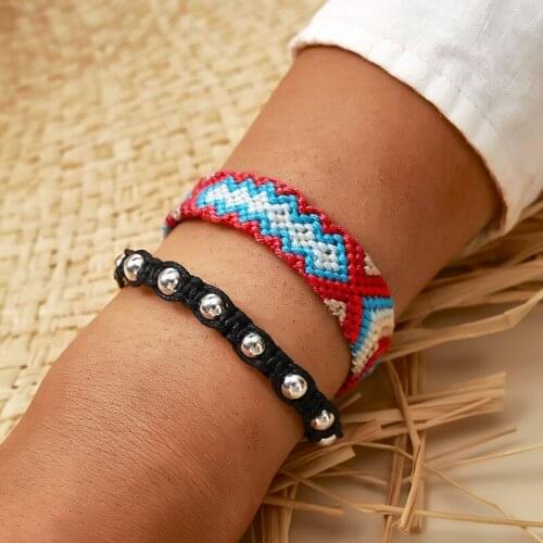 Tocona 2pcs/sets Colorful Rope Bracelets for Women Handmade Tassel Adjustable Bangle Bohemian Jewelry Gift Wholesale 15429