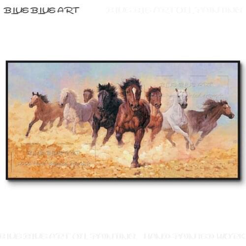 Top Artist Hand-painted Luxury Wall Art Traditional 8 Horses Oil Painting on Canvas Impressionist 8 Horses Running Oil Painting