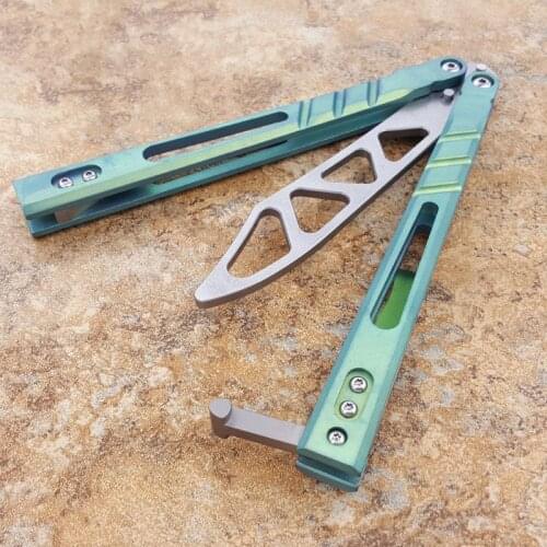 Butterfly Trainer Knife Bushing System Alpha Beast D2 Blade Titanium Handle Jilt Not Sharp Hunting Pocket Knife gift knives