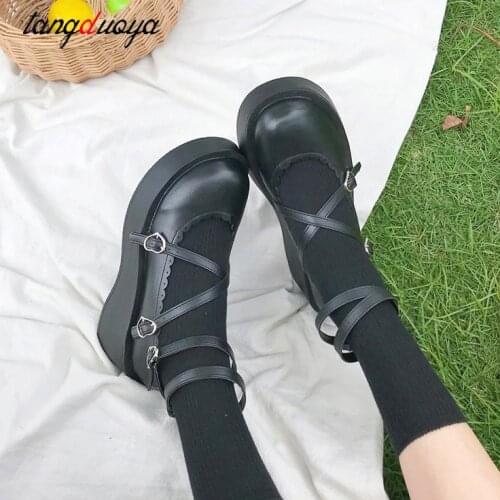 Women shoes loli sweet lolita shoes platform round head thick heel cross bandage women shoes kawaii shoes cosplay Mary Jane shoe