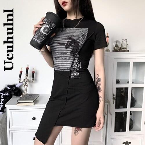 Ucuhulnl European and American Street Chic Print High Waist Slim Dress Female Ins Irregular Street Fashion Short Skirt Female