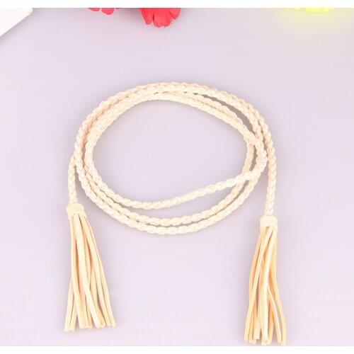 Vintage Handmade Thin PU Leather Belt Women Dress Strap Tassel Fringe Chain Belts for Women Summer Dress Waist Belts Wholesale
