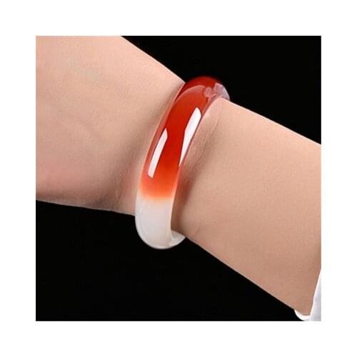 Zheru jewelry natural agate chalcedony red two-tone 54-64mm bracelet elegant princess jewelry, best gift for mother and girlfrie