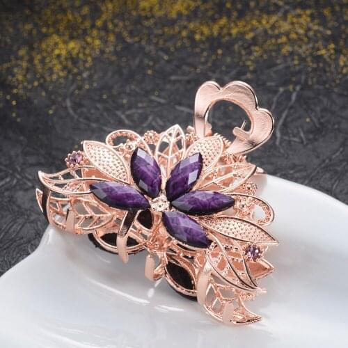 3 Color Rhinestone Resin Flower Hair Claws Girls Wedding Hair Ornaments Gifts Gold-color Metal Hair Crab Clip Women Hair Jewelry