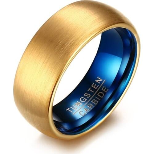 Women wedding rings Gold Color Mens Wedding Bands Blue Tungsten Ring 8MM